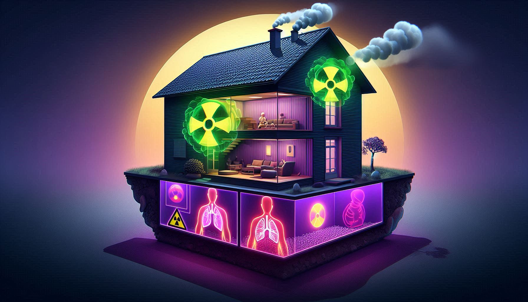 Ilustración digital estilo educativo y visualmente impactante. Mostrar una casa desde vista en corte